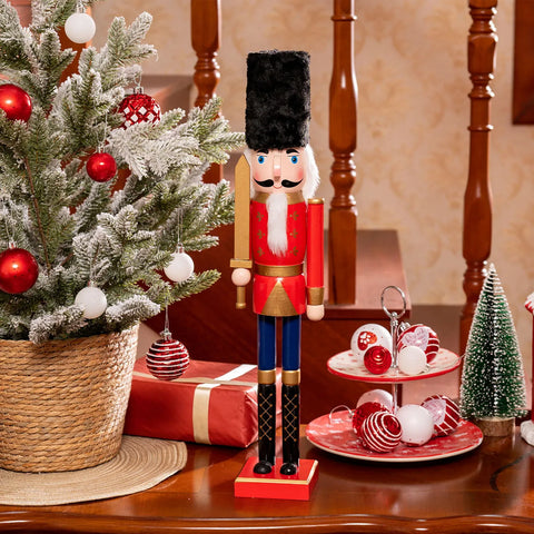 Karaca New Year Christmas Nutcracker with Sword Figure, 55cm, Red Multi