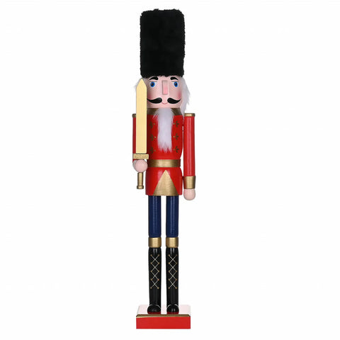 Karaca New Year Christmas Nutcracker with Sword Figure, 55cm, Red Multi