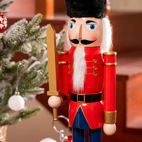 Karaca New Year Christmas Nutcracker with Sword Figure, 60cm, Red Multi