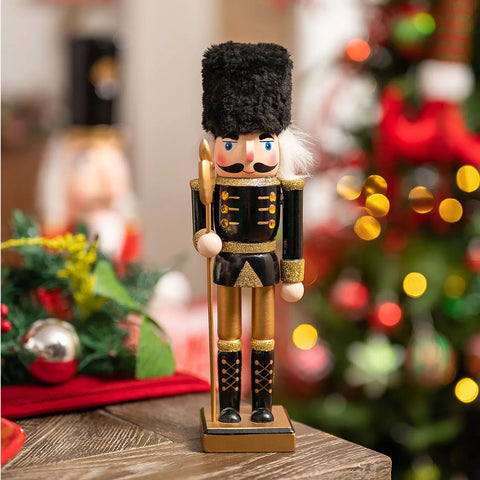 Karaca New Year Christmas Nutcracker with Black Hat Figure, 25cm, Black Multi