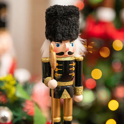 Karaca New Year Christmas Nutcracker with Black Hat Figure, 25cm, Black Multi