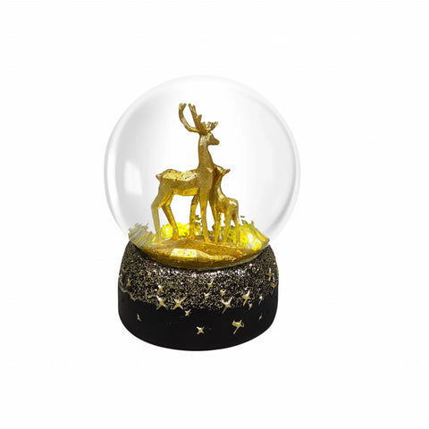 Karaca New Year Christmas Deer Led Light Snow Globe, 8cmx8cmx10.5cm, Black Gold