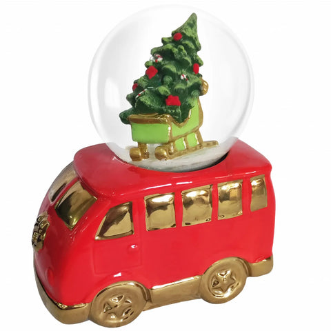 Karaca New Year Christmas Minivan Snow Globe, 15cmx9cmx19cm, Red Multi