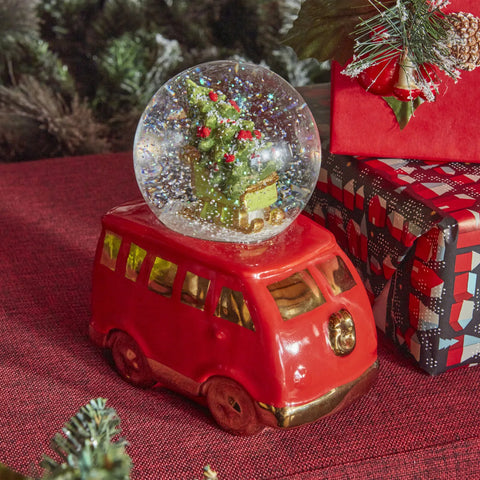 Karaca New Year Christmas Minivan Snow Globe, 15cmx9cmx19cm, Red Multi