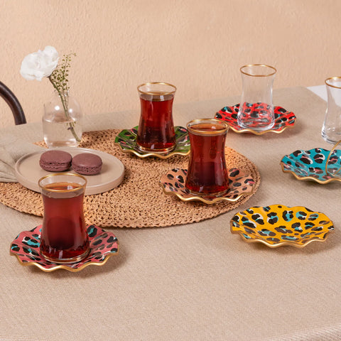 Karaca Leona 12 Piece Glass Turkish Tea Set for 6 People, 150ml, Multi