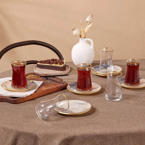 Karaca Aris 12 Piece Glass Turkish Tea Set for 6 People, 150ml, Multi