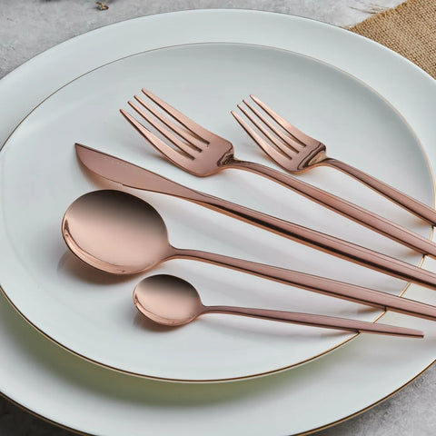 Karaca Orion 30-Piece Stainless Steel Cutlery Set for 6 People, Matte Rose Gold