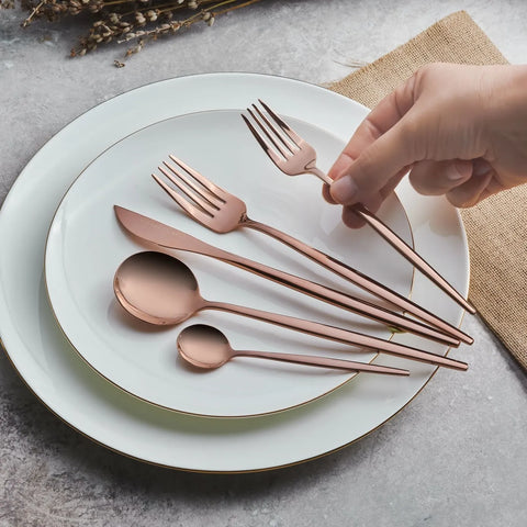 Karaca Orion 30-Piece Stainless Steel Cutlery Set for 6 People, Matte Rose Gold