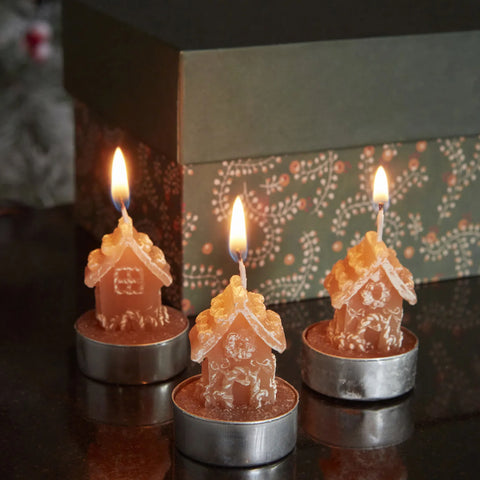 Karaca New Year Christmas Ginger House Tealights, 3 Piece, 18cmx5cmx6cm, Brown