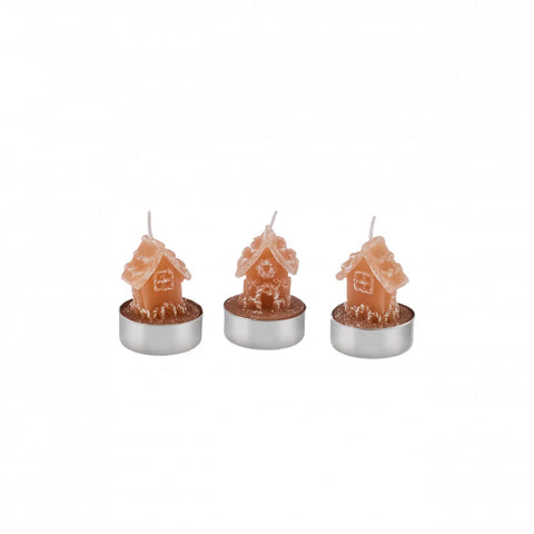 Karaca New Year Christmas Ginger House Tealights, 3 Piece, 18cmx5cmx6cm, Brown