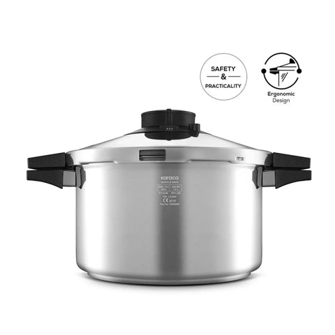 Karaca Quick and Safe Stainless Steel Induction Pressure Cooker, 7L, Black Silver