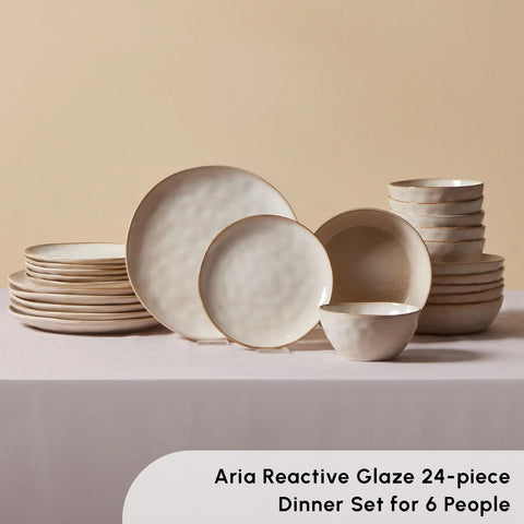 Karaca Aria 24-Piece Reactive Glaze Dinner Set for 6 People, Beige