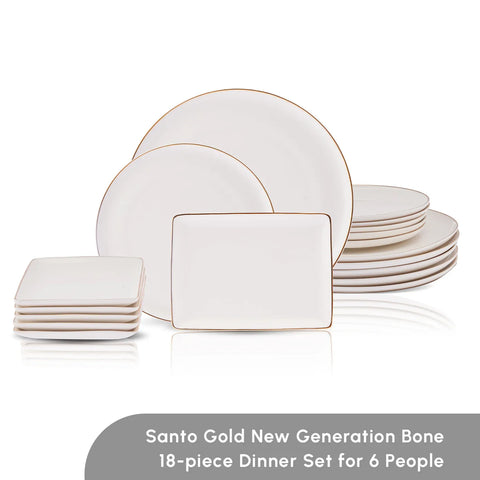 Karaca Santo 18-Piece Bone China Dinner Set for 6 People, White Gold