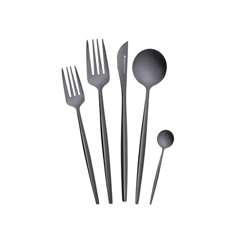 Karaca Orion 30-Piece Stainless Steel Cutlery Set for 6 People, Matte Black