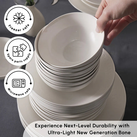 Karaca Arte 56-Piece Bone China Dinner Set for 12 People, White