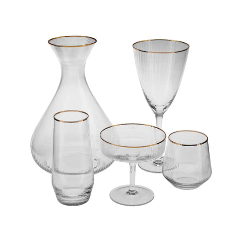 Karaca Pearl 49 Piece Glass Set for 12 People, Transparent Gold