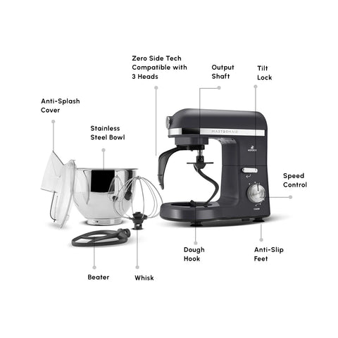 Karaca Mastermaid Chef Pro Zero Side Tech Stand Mixer, 5L, 1500W, Space Grey