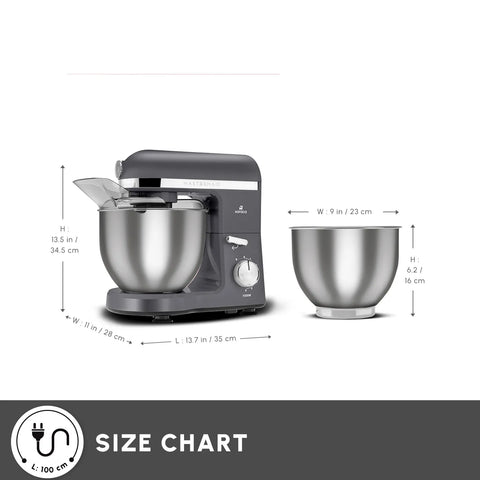 Karaca Mastermaid Chef Pro Zero Side Tech Stand Mixer, 5L, 1500W, Space Grey