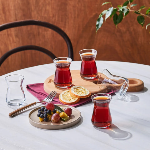 Karaca İrem 6-Piece Glass Turkish Tea Set for 6 People, 132ml, Transparent