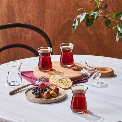 Karaca İrem 6-Piece Glass Turkish Tea Set for 6 People, 132ml, Transparent