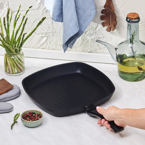 Karaca BioDiamond Powerful Antibacterial Handle Griddle Pan, 28cm, Black