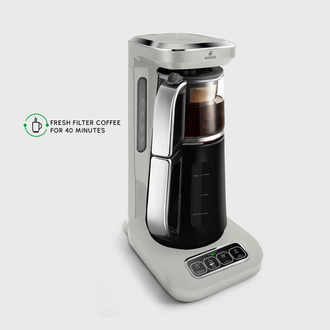 Karaca Caysever Robotea Pro 4 in 1 Talking Automatic Tea Maker Kettle and Filter Coffee Maker, 2500W, Starlight