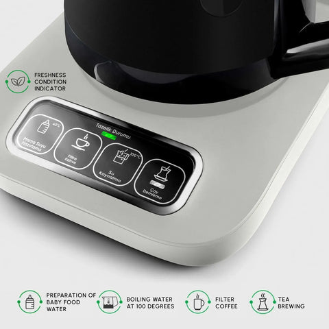 Karaca Caysever Robotea Pro 4 in 1 Talking Automatic Tea Maker Kettle and Filter Coffee Maker, 2500W, Starlight