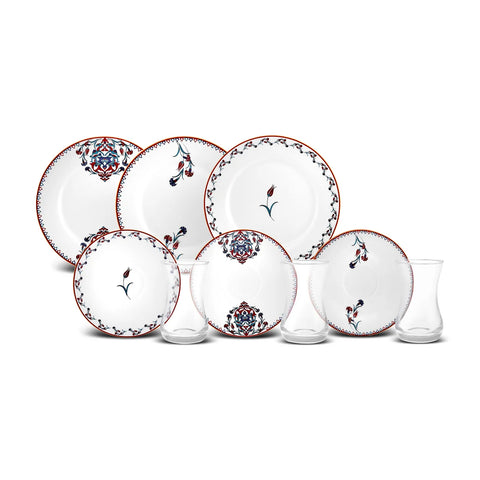 Karaca Nakkaş 18 Piece Porcelain Serveware Set for 6 People, 19cm, White Multi