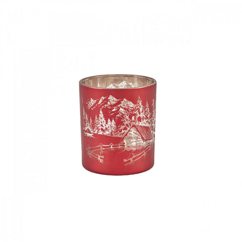 Karaca New Year Christmas Helena Glass Candle Holder, 7cmx7.8cm, Red