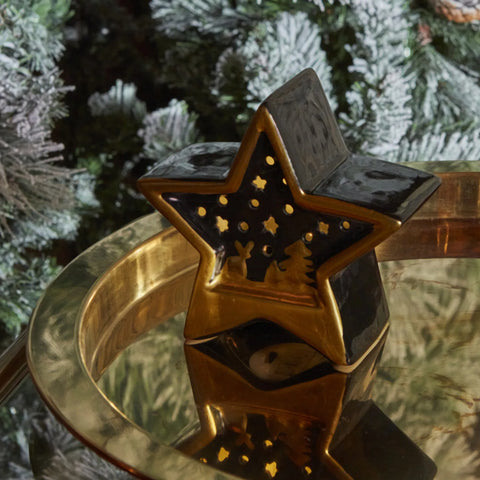 Karaca Home New Year Christmas Star Ceramic Lighting Trinket, 11cm, Black Gold