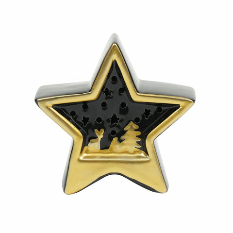 Karaca Home New Year Christmas Star Ceramic Lighting Trinket, 11cm, Black Gold