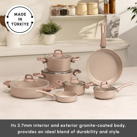 Karaca Rosegold Biogranite 12-Piece Non-Stick Cookware Set, Rose Gold