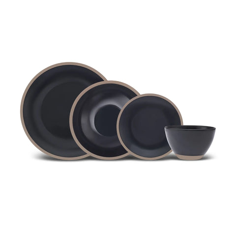 Karaca Hamburg 16-Piece Stoneware Dinner Set for 4 People, Black Multi