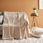 Karaca Ruby Stripe Wellsoft Blanket, Double, Ecru