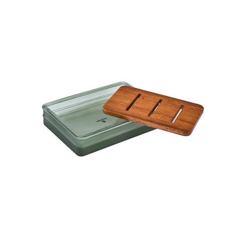 Karaca Abiete Glass Tray, 24cmx23.5cmx3.25cm, Green Multi