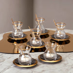 Karaca Laçin 18 Piece Glass Turkish Tea Set for 6 People, 120ml, Transparent Gold