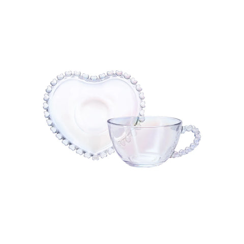 Karaca Rory Glass Tea Cup and Saucer, 200ml, Transparent