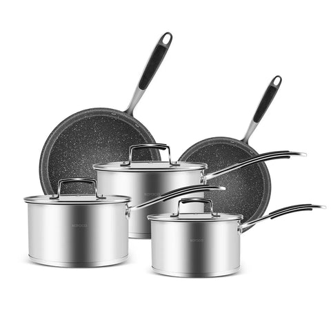 Karaca Pekka 8-Piece Stainless Steel Induction Cookware Set, Anthracite Silver