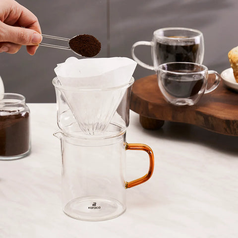 Karaca Draco Brewy Glass Pour Over Coffee Maker Set with Stand, 450ml, Orange