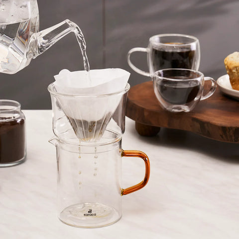 Karaca Draco Brewy Glass Pour Over Coffee Maker Set with Stand, 450ml, Orange