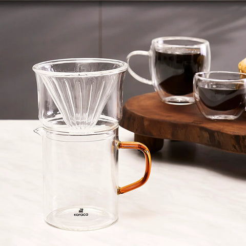 Karaca Draco Brewy Glass Pour Over Coffee Maker Set with Stand, 450ml, Orange