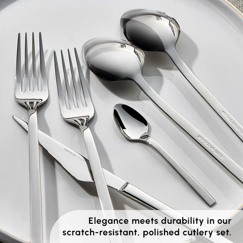 Karaca Sedir 84-Piece Stainless Steel Cutlery Set for 12 People, Silver