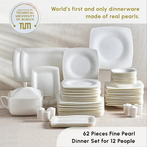 Karaca Roma 62-Piece Fine Pearl Dinner Set for 12 People, White