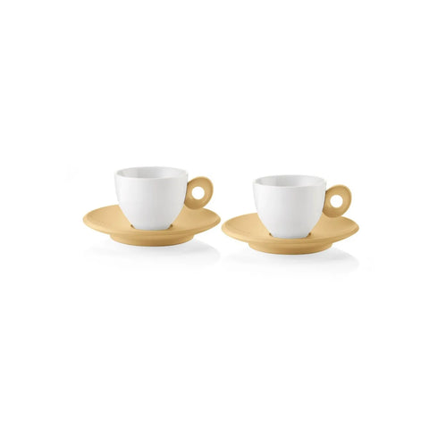 Guzzini Everyday 4 Piece Espresso Coffee Cup for 2 People, 9cmx12.5cm, White Mustard