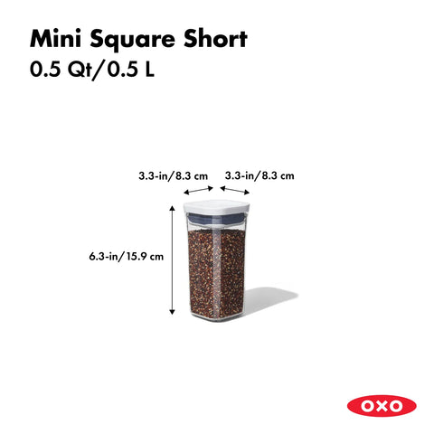 Oxo Square Short POP Container, Small 0.5L, White Transparent