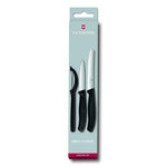 Victorinox Swiss 3 Piece Paring Knife Set with Straight Peeler, Black Silver