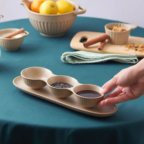 Karaca Vintage Stoneware 3-Compartment Snack Bowl, 24cm, Brown