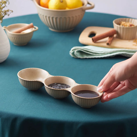 Karaca Vintage Stoneware 3-Compartment Snack Bowl, 24cm, Brown