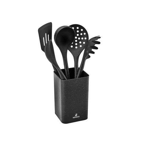 Karaca Misto 6 Piece Kitchen Utensil Set with Block, Black