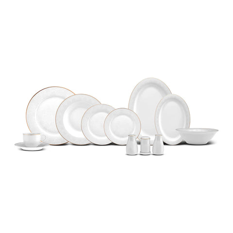 Karaca Lord 74 Piece Bone China Dinner Set for 12 People, White Gold